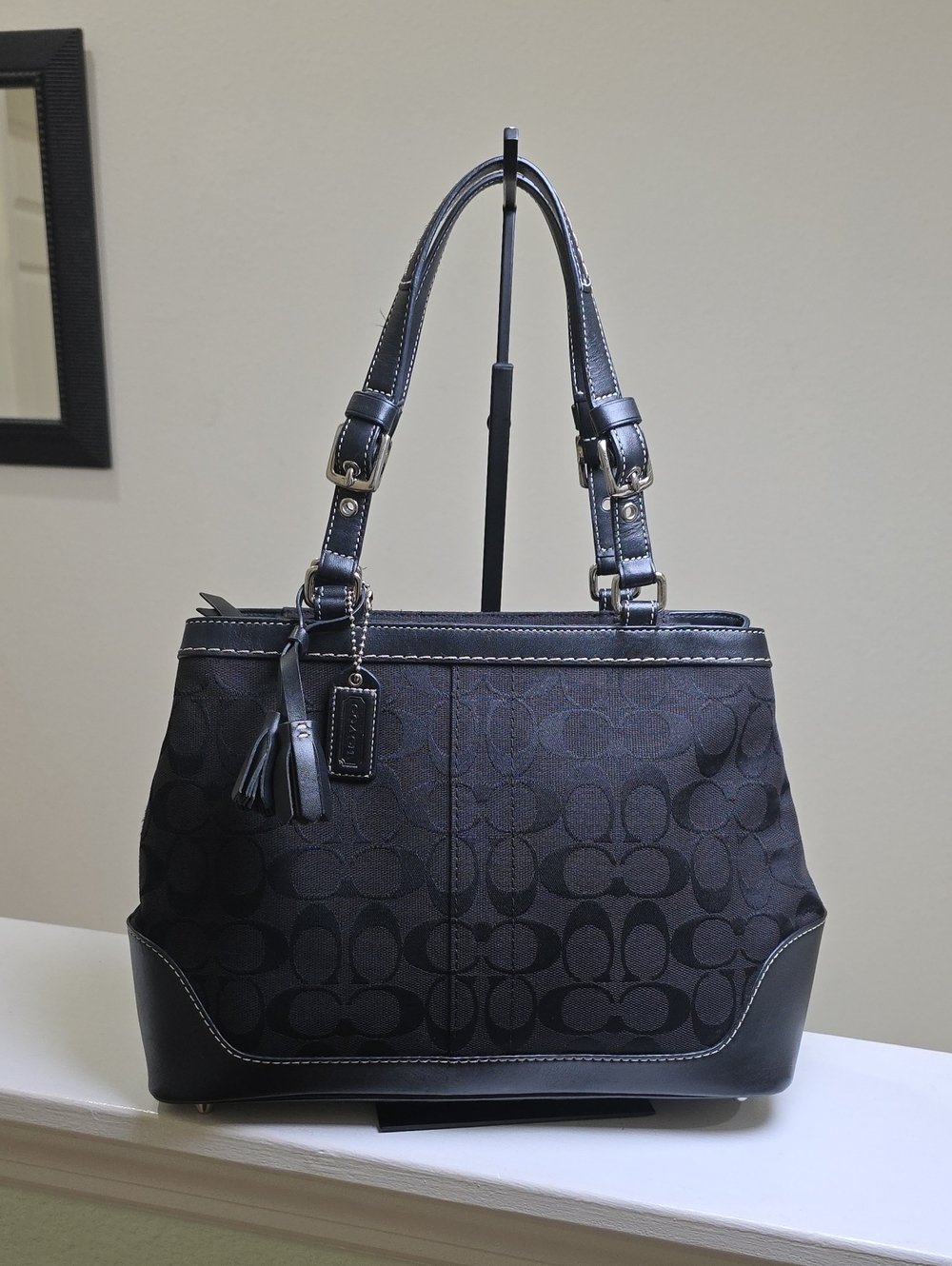 COACH 6830 Hamptons Y2K Signature Satchel BlackonBlack Jacquard/Leather Trim EUC